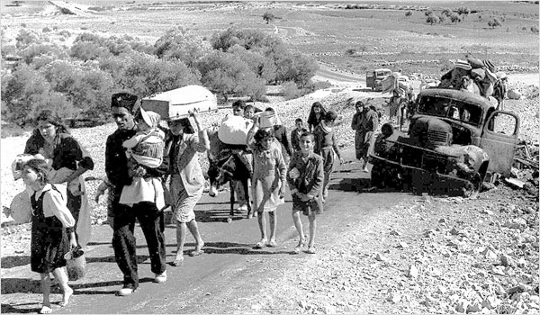 Palestinian refugees making their way from Galilee during the 1948 Nakba